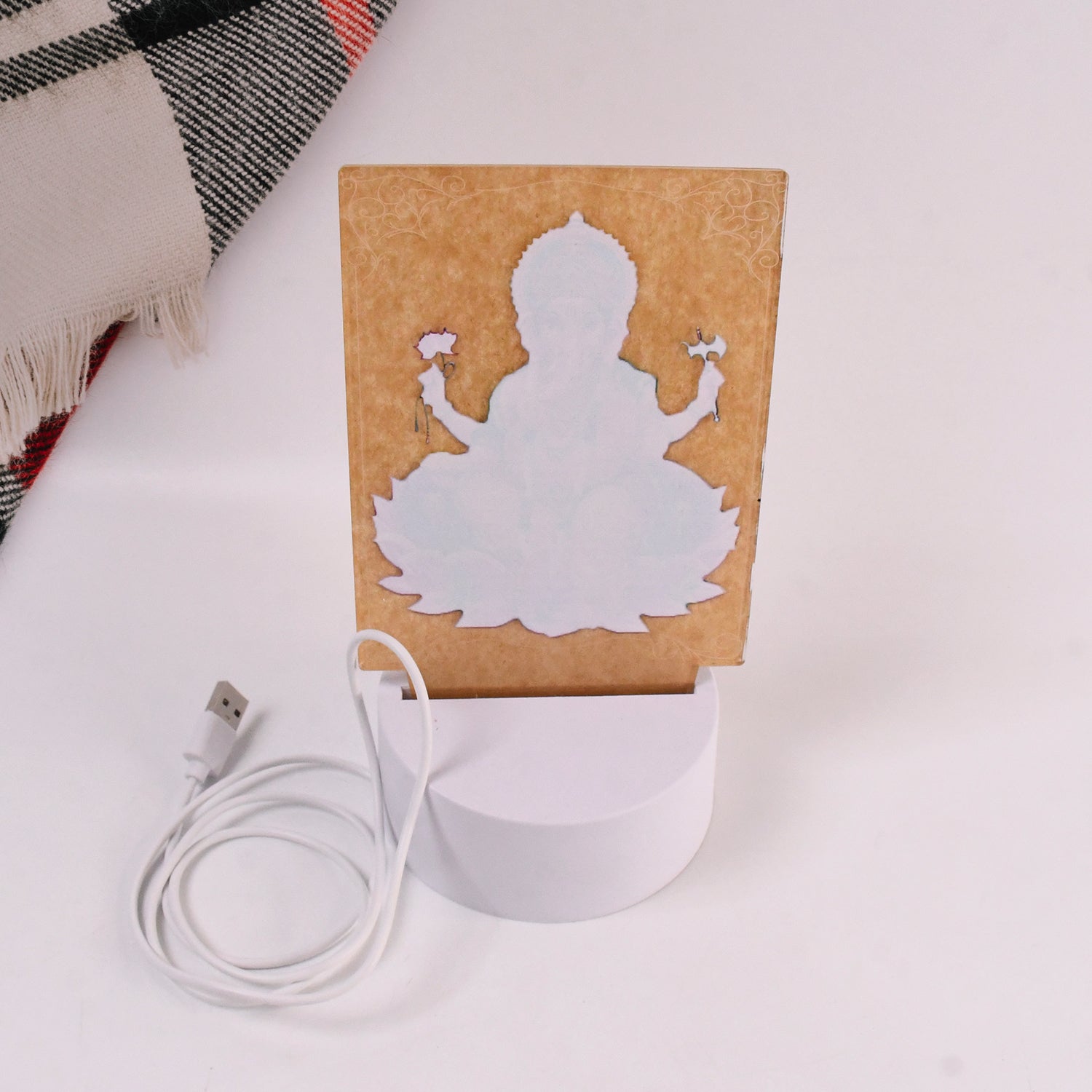 Beautiful 3D Lord Ganesh Frame with soft white light, Ganesh Ganesha (1 Pc)