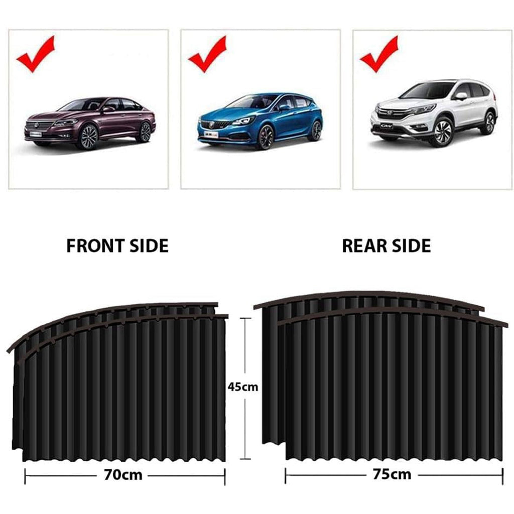 Car Window Curtain Sunshade | 4 Pcs Set with Hooks & Tapes