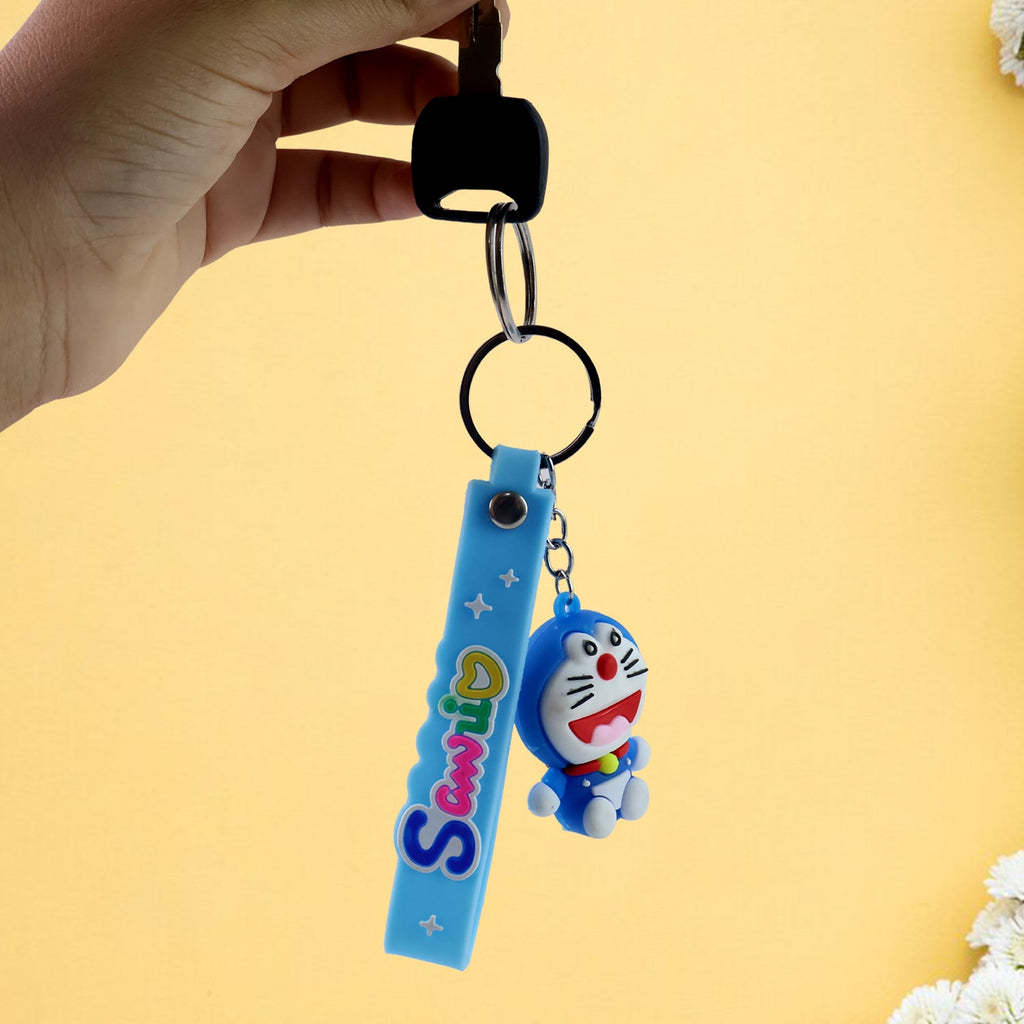 Cute Cartoon Silicone 3D Key Chain with Metal Hook & Strap (Pack of 1 / Mix Design)
