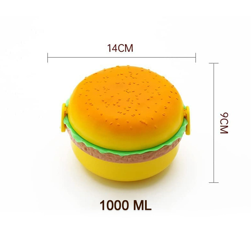 Burger Shape Lunch Box – Double Layer 1000ml Food Container with 2 Spoons for Kids