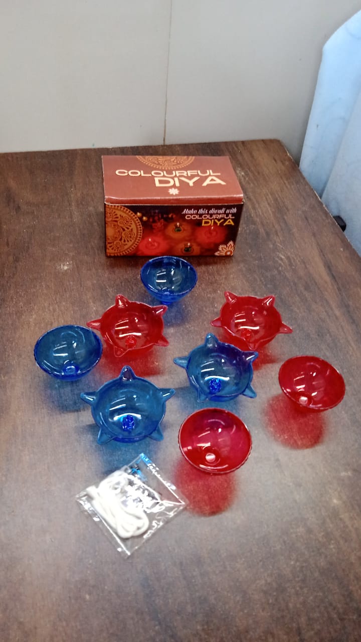 Colourful Reflection Diya Combo Plastic Candle Cup with Multi Shape, Diwali (4 Pcs Set)