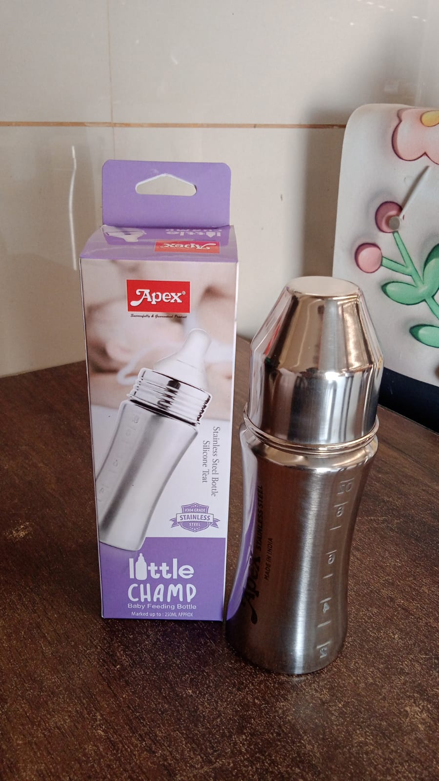 Apex Stainless Steel Little Champ Baby Feeding Bottle  (250 ml)