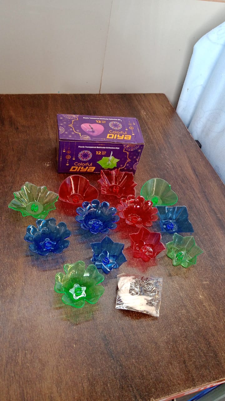 Colourful Reflection Diya Combo Plastic Candle Cup with Multi Shape, Diwali (12 Pcs Set)