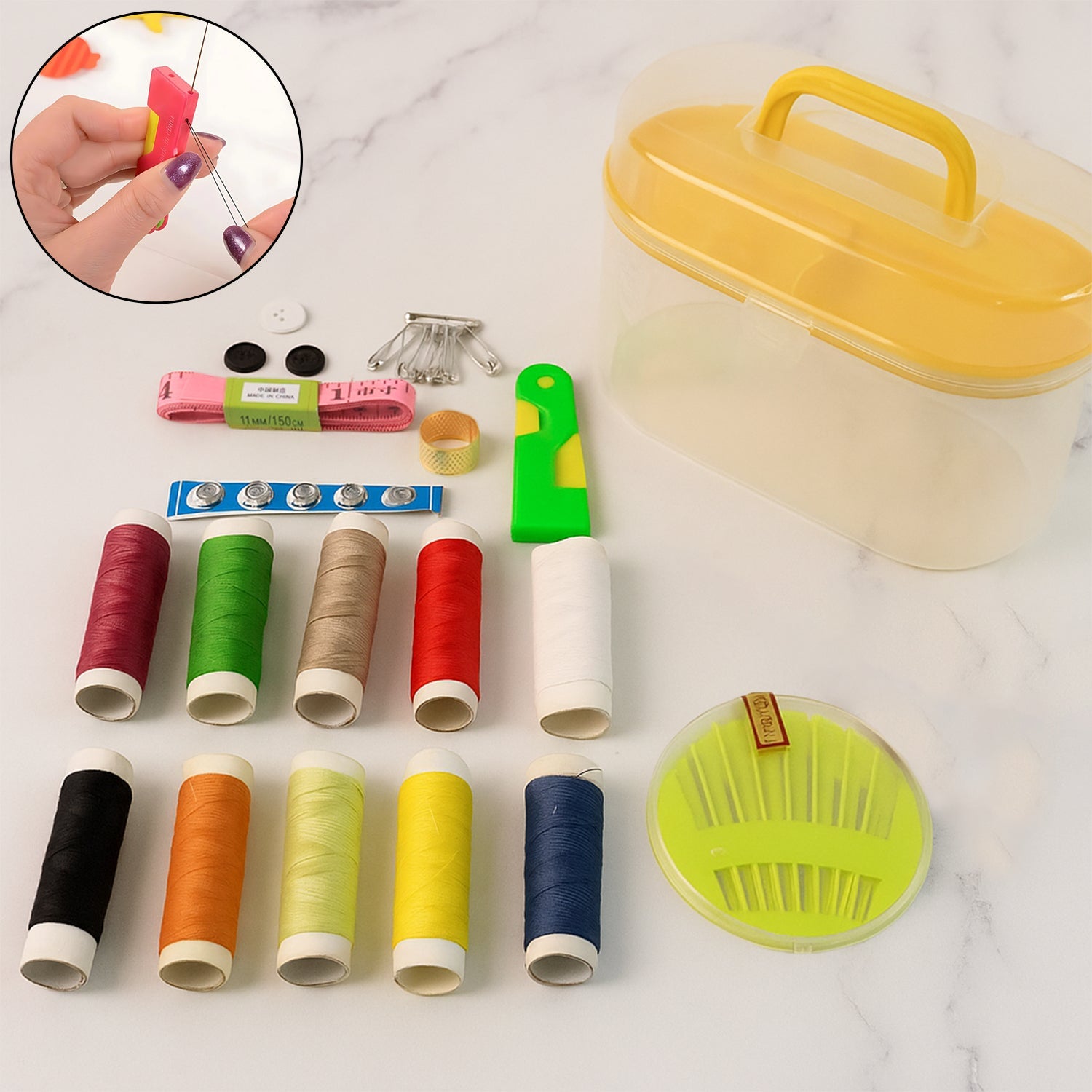 Double Layer Small & Portable Travel Sewing Kits Box with Color Needle Threads Scissor pin Hand Work Sewing Box Handwork Sewing Accessories